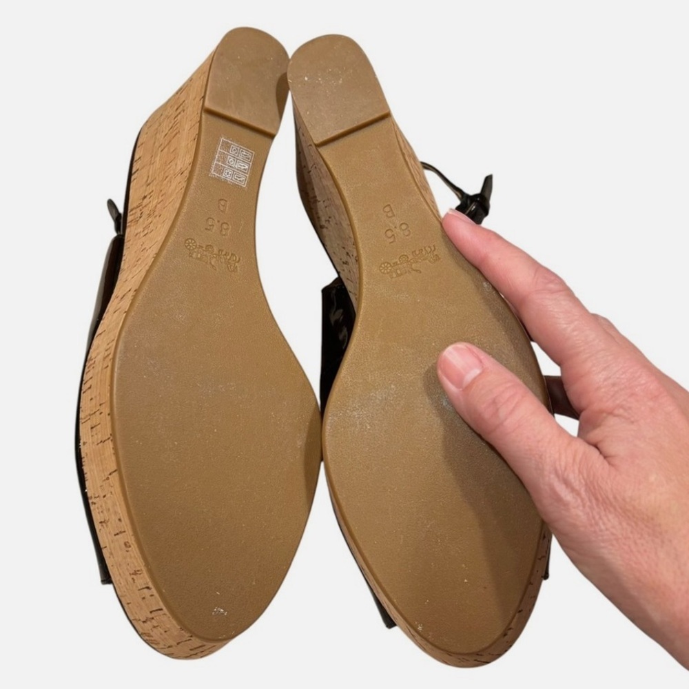 NWOB Coach Ferry Black Patent Leather Peek A Boo Toe Slingback Cork Wedges 8.5B - Picture 10 of 10